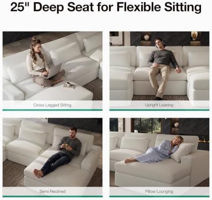 Novilla 98" Deep Seat Modular Sectional Sofa, Removable Washable Covers, U Shape Cloud Couch with Lumbar Pillows, Chenille Boneless Sectional Couch Beige, No Assembly Required