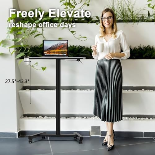 28-Inch Mobile Standing Desk, Computer Workstations with Cup Holder, Portable Standing Desk with Lockable Wheels, Rolling Table for Home Office Classroom Hospital (Jet - Black)