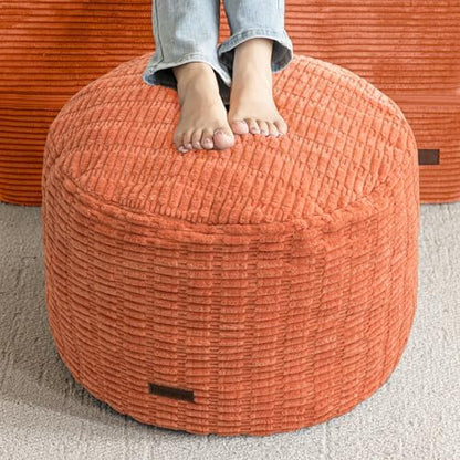 HIGOGOGO Pouf Ottoman Stuffed Round Modern Foam Filled Foot Rest Poufs for Living Room Chair Decorative 26 X 18 Inches Boho Relax Stool for Wedding Christmas Party, Coral Orange