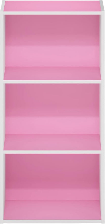 Furinno Luder 3-Tier Open Shelf Bookcase, Pink/White