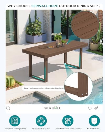 SERWALL HDPE Outdoor Dining Set for 6, 67'' Patio Table and Chairs Set
