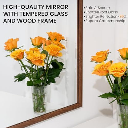 30"x36" Arch Wall Mirror for Wall, Wall Mounted Vanity Mirror for Bedroom, Wood Grain Finish Frame Mirror with Tempered Glass, Vintage Decorative for Bathroom, Entryway, Living Room, Walnut