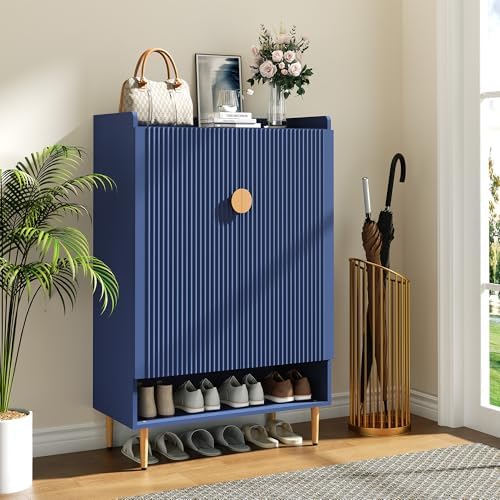 Modern Shoe Cabinet for Entryway, 24 Pairs Shoe Storage Cabinet, Blue