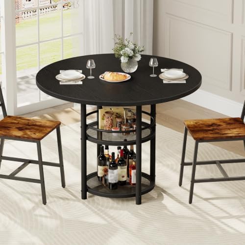 HOOBRO Dining Table, Round Dining Table for 2, 31.5" Kitchen Table for Small Spaces, Farmhouse Small Dining Room Table, 2-Tier Storage, Easy to Assemble, for Living Room, Black BB19CZ01