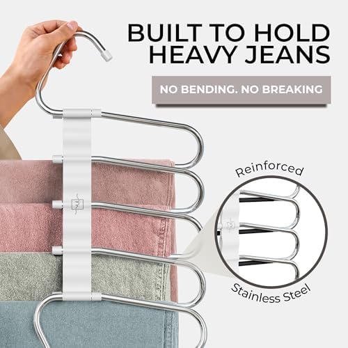 Pants Hangers Space Saving - 4 Pack - Non-Slip Multi-Tier Hangers