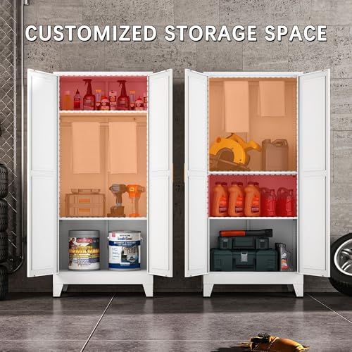 71" Metal Armoire Wardrobe Closet with Hanging Rod, White-X 2 Shelves