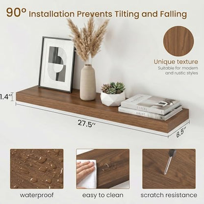 Dreamland Floating Shelves for Wall, 27.5 Inch Long Shelves, Wall Decor for Bedroom, Kitchen, Living Room & Book Storage, Mounted Floating Shelf with Invisible Brackets, Set of 2, Walnut