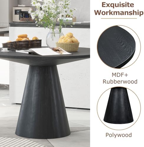 Merax Retro Round Dining Table, Minimalist Elegant Style, Wood Construction for Dining/Living Room, Black