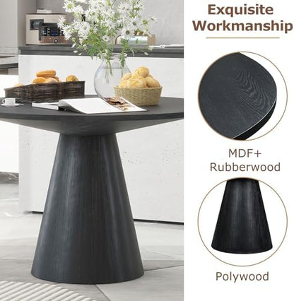 Merax Retro Round Dining Table, Minimalist Elegant Style, Wood Construction for Dining/Living Room, Black