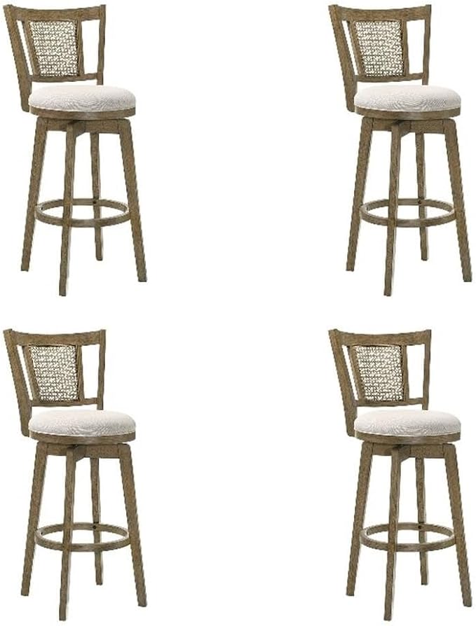 Armen Living Isla 26 in. Putty Brown Counter Height Rubberwood Swivel Barstool with Cream Fabric Seat - Set of 4