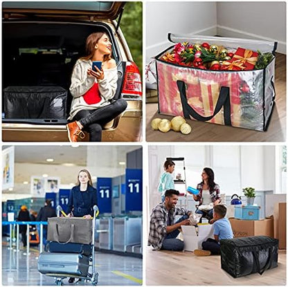 BALEINE 8-Pack Oversized Moving Bags with Reinforced Handles, Heavy-Duty Storage Tote for Clothes, Moving Supplies (Black, 8-Pack)
