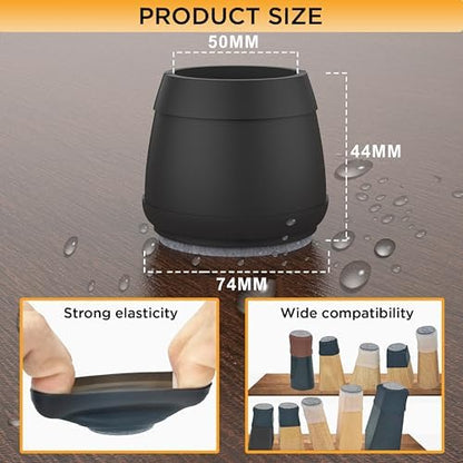 Extra Large Chair Leg Floor Protectors,(Fit 2.36-3.03", Black).