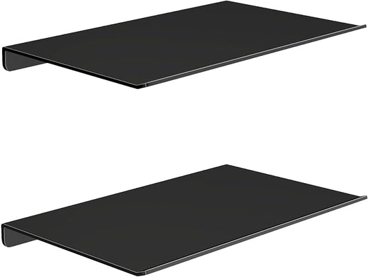 MKO 8" Small Floating Shelves for Wall, Metal Wall Mounted Shelf for Bathroom, Bedroom, Living Room, Kitchen, Little Mini Tiny Display Hanging Shelves for Books/Storage/Room Decor 2 Packs, Black