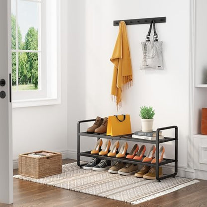 Expandable Metal Shoe Rack for Closet, Entryway & Garage, 2-Tier, Black
