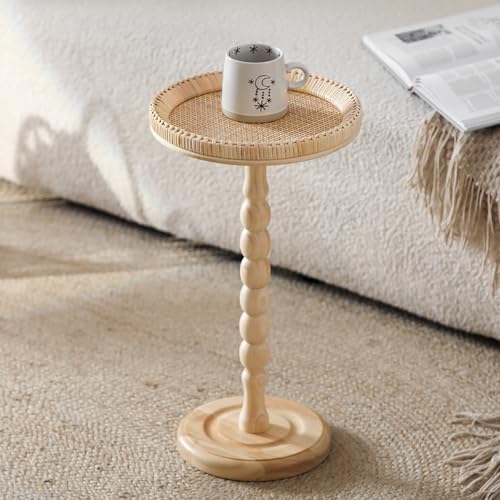 Rattan Small Side Table, Round Small Drink Table, Boho Side Table
