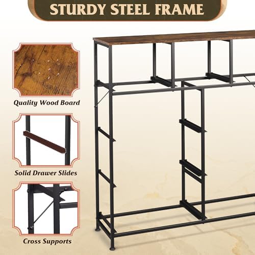 WLIVE Tall Dresser for Bedroom, 9 Drawer Dresser, Black and Rustic Brown