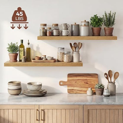 Dreamland 40 Inches Floating Shelves for Wall, 9.3" Deep Long Floating Shelves Set of 2, Large Display & Storage Shelf, Wall Shelf for Bathroom Bedroom Living Room Kitchen Office, Oak