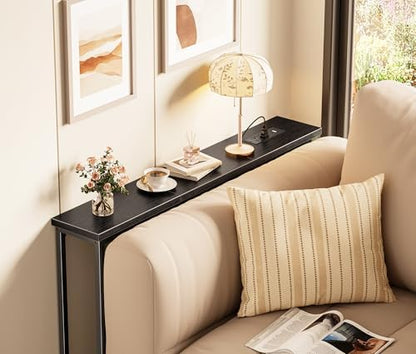 SUPERJARE 39.4 inch Narrow Behind Couch Table with Charging Stations