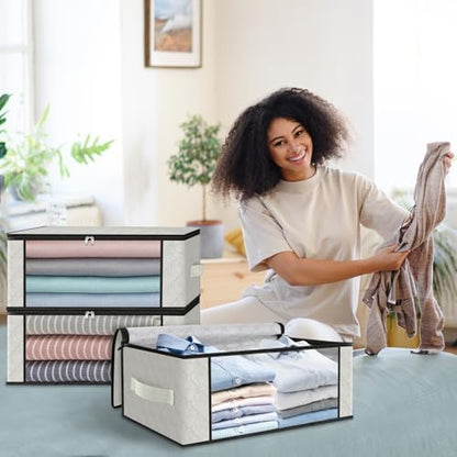 HomeHacks 4-Pack Clothes Organizer Storage Bags, 35L Storage Bins, White