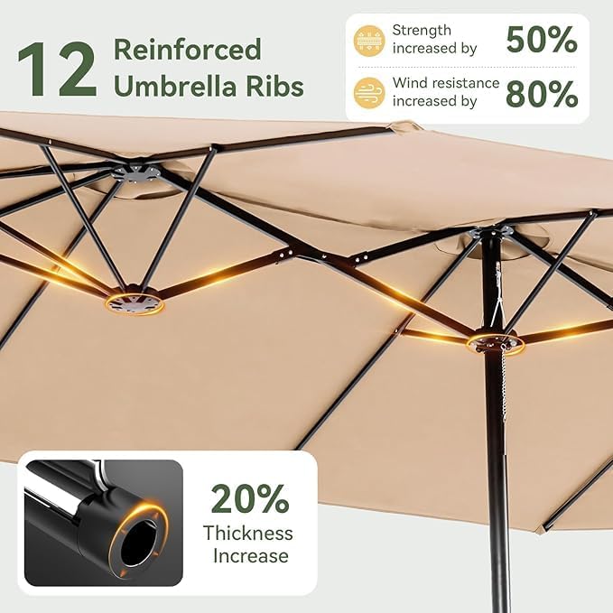 Aoxun 8-Piece Patio Table and Chairs Set & 15ft Patio Umbrella for 6, All Weather Outdoor Dining Set with 6 Textilene Chairs and 1 Rectangular Metal Table for Backyard, Garden, Grey/Beige