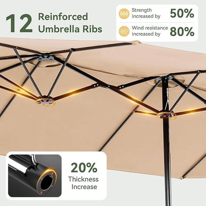 Aoxun 8-Piece Patio Table and Chairs Set & 15ft Patio Umbrella for 6, All Weather Outdoor Dining Set with 6 Textilene Chairs and 1 Rectangular Metal Table for Backyard, Garden, Grey/Beige