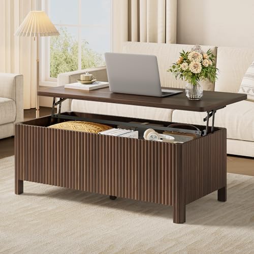 ONBRILL Fluted Lift Top Coffee Table, Mid-Century Modern Coffee Table
