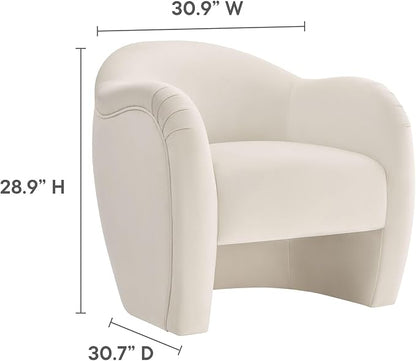 Modway Compose Barrel Chair with Performance Velvet Fabric in Alabaster – Upholstered Accent Armchair with Curved Backrest – Cozy Lounge Chair for Reading – Round Comfy Single Sofa Club Chair