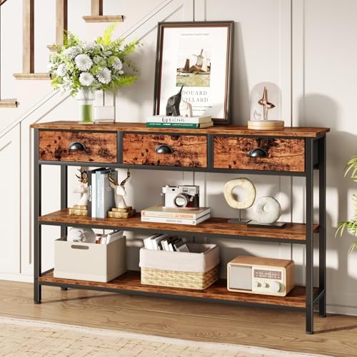 Furologee 47" Console Table with 3 Drawers,Entryway Table with Wooden Shelf