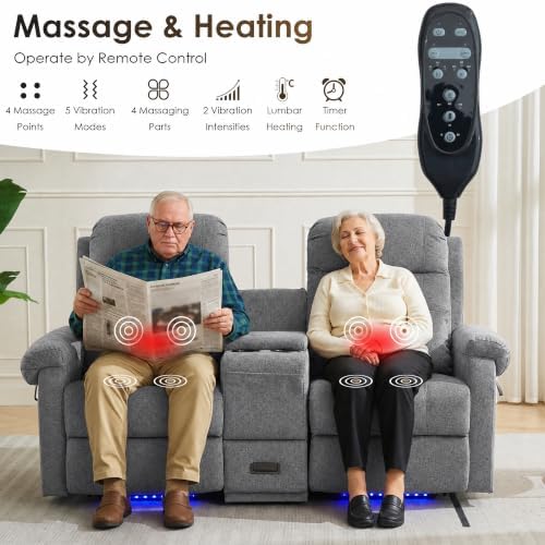 SAMERY Loveseat Recliner Sofa, Power Lift Recliner for Elderly with Massage and Heat, Electric Reclining Loveseat Sofa Couch with Console, Cup Holder, Outlets, USB, Drawer (Light Gray, Lift Loveseat)