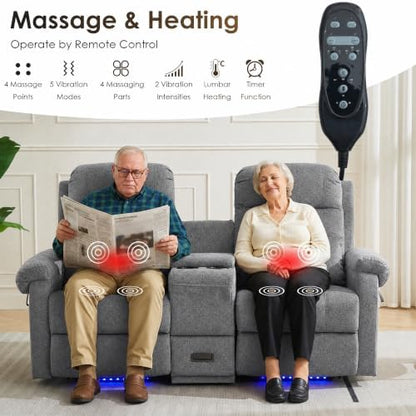SAMERY Loveseat Recliner Sofa, Power Lift Recliner for Elderly with Massage and Heat, Electric Reclining Loveseat Sofa Couch with Console, Cup Holder, Outlets, USB, Drawer (Light Gray, Lift Loveseat)