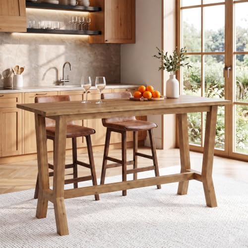 LITTLE TREE Solid Wood Counter Height Table, 59" High Top Dining Table