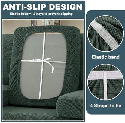 UNBBRRL Seat Cushion Cover and Back Covers for Corner Sofa Stretch Jacquard, Non Slip L Shaped Sofa Slipcover with Storage Ottoman, Sectional Couch Cover for Chaise Lounge (Green,47 x 61 x 6”)