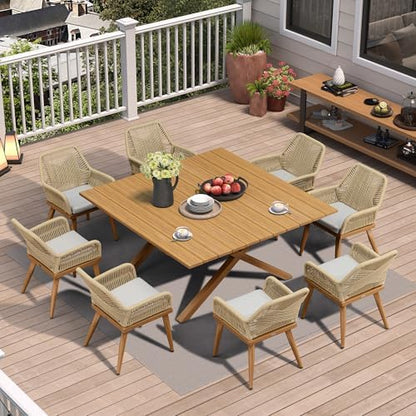 PURPLE LEAF Patio Dining Set 9 Pieces Square Table PE Rattan Aluminum Teak