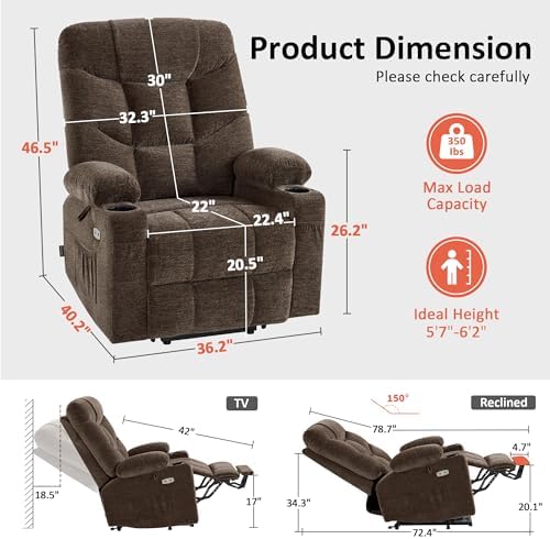 MCombo Power Lift Recliner Chair for Elderly, Fabric 7283 (Brown, Large)