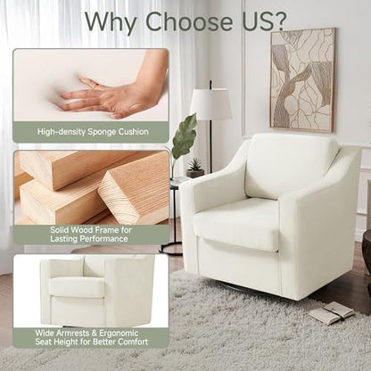 Swivel Accent Chairs Set of 2, Chenille Armchair with Lumbar, Beige