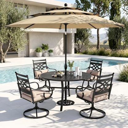 PHI VILLA 4 Piece, Outdoor Dining Set, Round Metal Table, 10ft Umbrella
