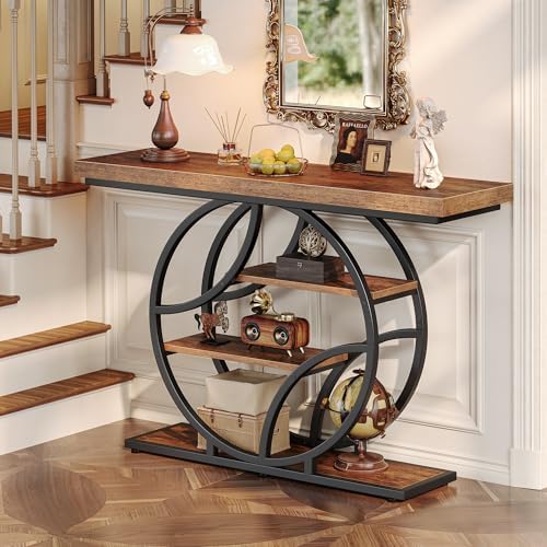 Huuger 47.2 Inch Entryway Table, Industrial Console Sofa Table with Storage