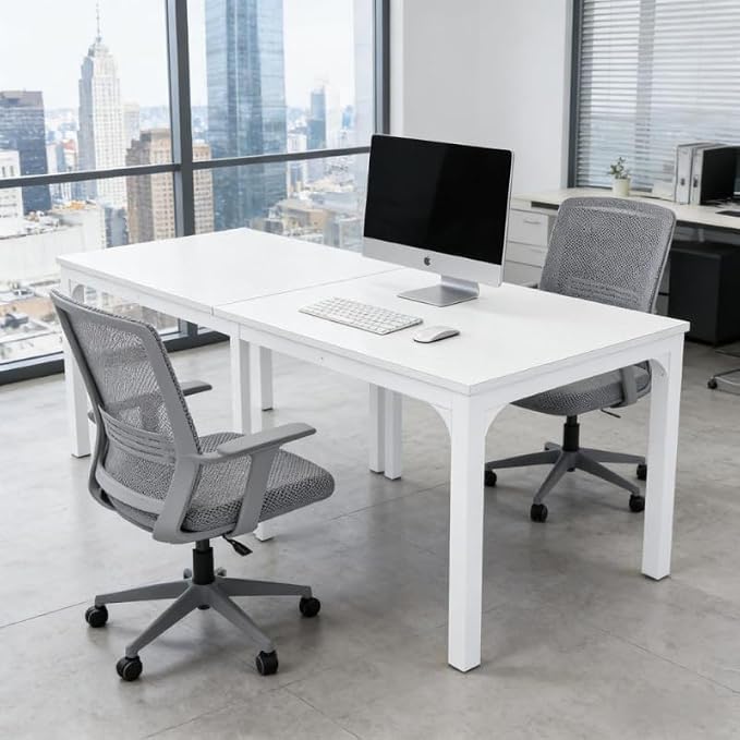 Practical Computer Desk,Rectangle Conference Table,Executive Desk(Only Table) (White + Iron + MDF)