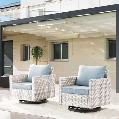 Belord Wicker Chairs Outdoor Bistro Set Oversize Patio Swivel Rocker, Rattan Outdoor Seating Set of 2 Swivel Glider Chairs Wicker Furniture for Porch Deck Backyard with Water-Resistant Cushion Brown