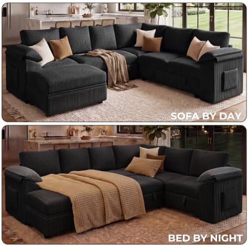 Modular Sectional Sleeper Sofa with Pull Out Bed, U Shaped Couch