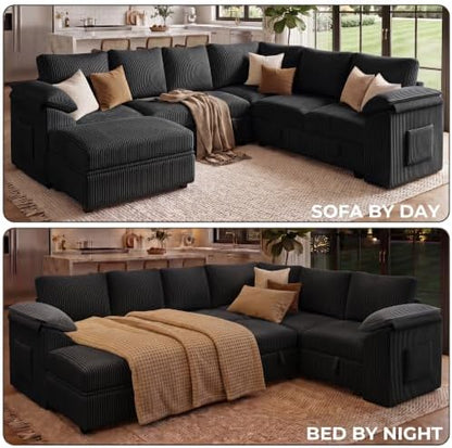 Modular Sectional Sleeper Sofa with Pull Out Bed, U Shaped Couch