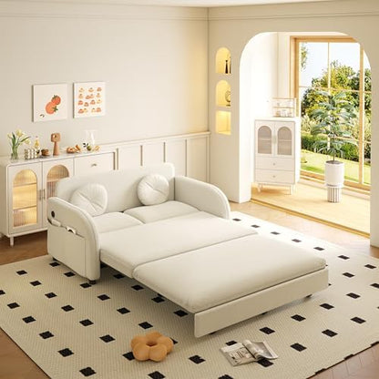 52.4'' Sleeper Sofa Bed Full Size, 3 in 1 Convertible Pull Out Couch, Beige