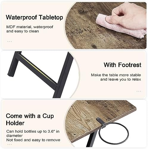 VECELO Folding TV Tray for Eating Set of 2, Portable Dinner/Snack Table with Cup Holder for Couch, Living Room and Small Space, Rustic Brown