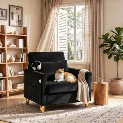 Velvet Accent Chairs, Black Accent Chairs for Living Room Bedroom
