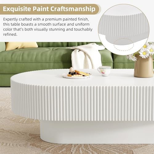Merax Modern Fluted 43.3" W Oval Coffee Table for Living Room, White