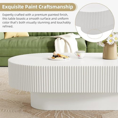 Merax Modern Fluted 43.3" W Oval Coffee Table for Living Room, White