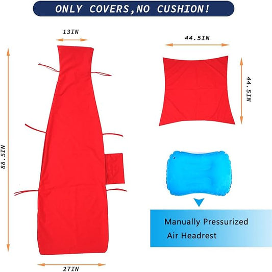 Replacement Cover for Outdoor Hanging Lounge Chair Cushion (Cover Only), Waterproof, with Umbrella Fabric and Inflatable Headrest, Patio Curved Chaise Hammock Swing Lounger Cushion Cover （Claret）