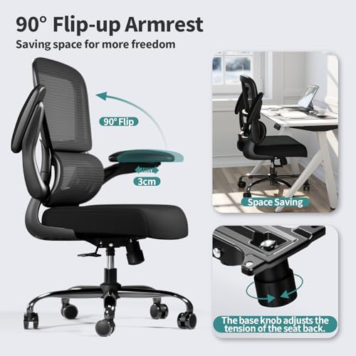 TRALT Office Chair - Ergonomic Desk Chair with Adjustable Lumbar Support, Mesh Computer Chair, Executive Chair for Home Office Comfortable Lumbar Support (1,Jet Black)