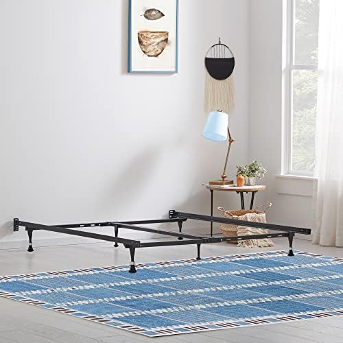 Greaton, Advanced Bed Frame with Wheels | Single Angle Iron Center Support, Re-Rolled Rail Steel, Locking Wheels on Rug Rollers, Double Riveted 6 Steel Legs, Fits King