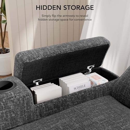 Vipbear Chenille Sleeper Sofa Bed, 82" Pull Out Couch with Reclining Backrest/Reversible Storage Chaise, 3 in 1 L-Shaped Couch with Armrest Storage | Cup Holder | Tool-Free Assembly | Grey